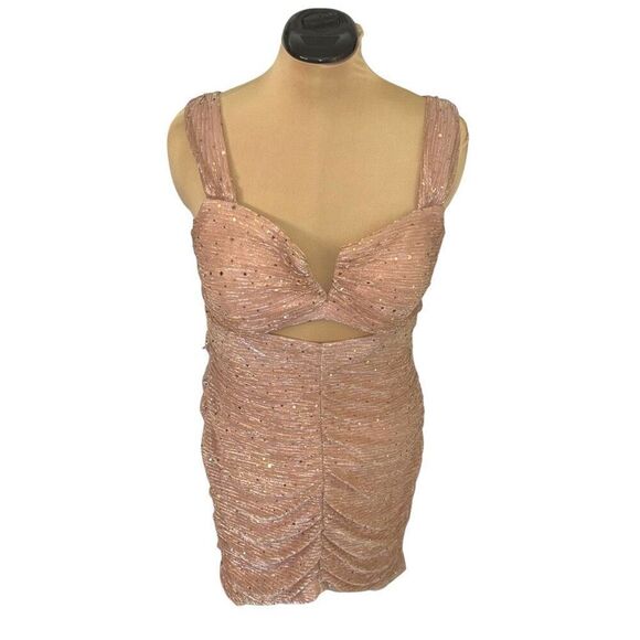 MORGAN & CO Ruched Cutout Sequin Minidress In Rose Gold Size XL NEW - Picture 11 of 15